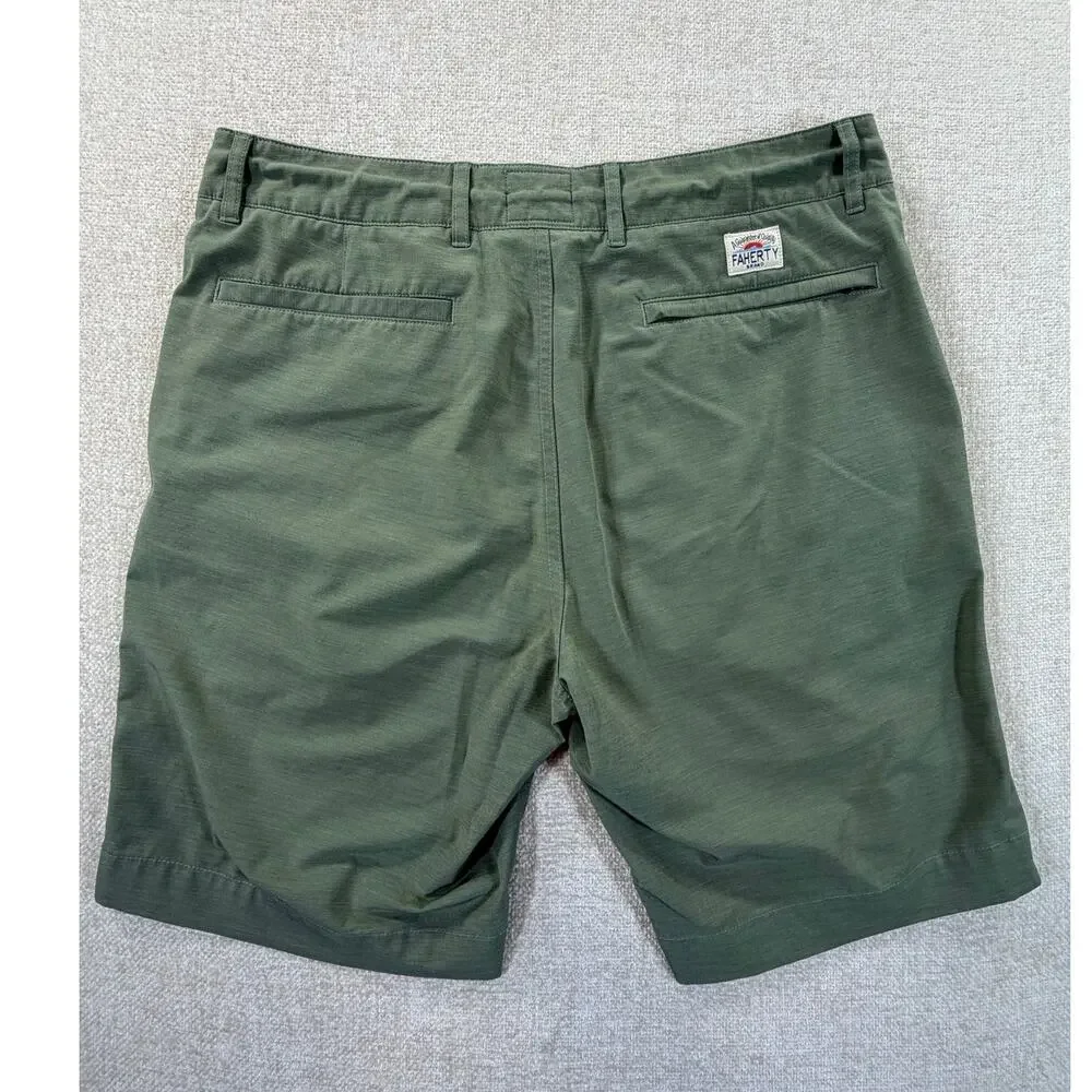 Faherty Men Green 32 All Day Drawstring Button Chino Shorts Casual Comfort Wear